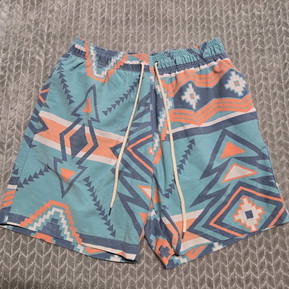 Faherty Brand Beacon Mens Southwestern Aztec Swim Trunks Teal Orange XL 6"